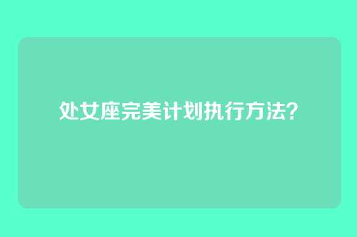 处女座完美计划执行方法?